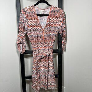 Tacera Chevron V-Neck Belted Dress – Multicolor, Size M